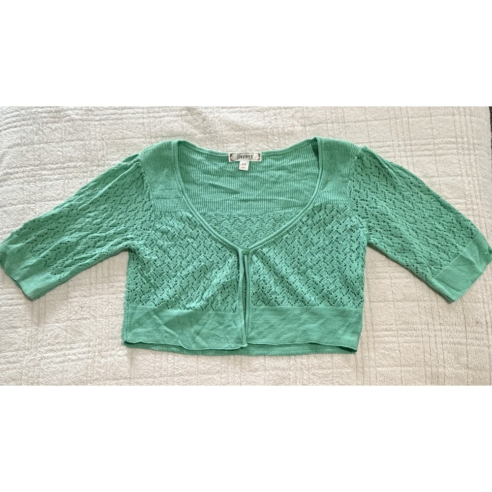 Vintage 90's‎ Y2K Crochet Cardigan Cropped Decree Size Large Green Cottagecore
